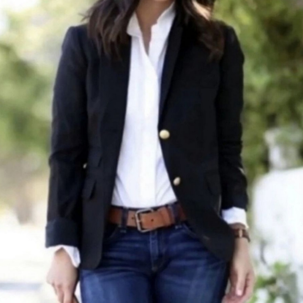 J. Crew Women's Schoolboy Blazer Navy Blue Wool Gold Buttons - Picture 2 of 8